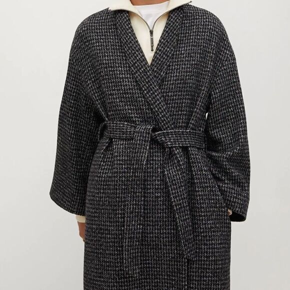 Mango Wool Blend Minimalistic Coat Belted New - Picture 3 of 8